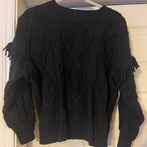 Black Fringe Sleeve Sweater.